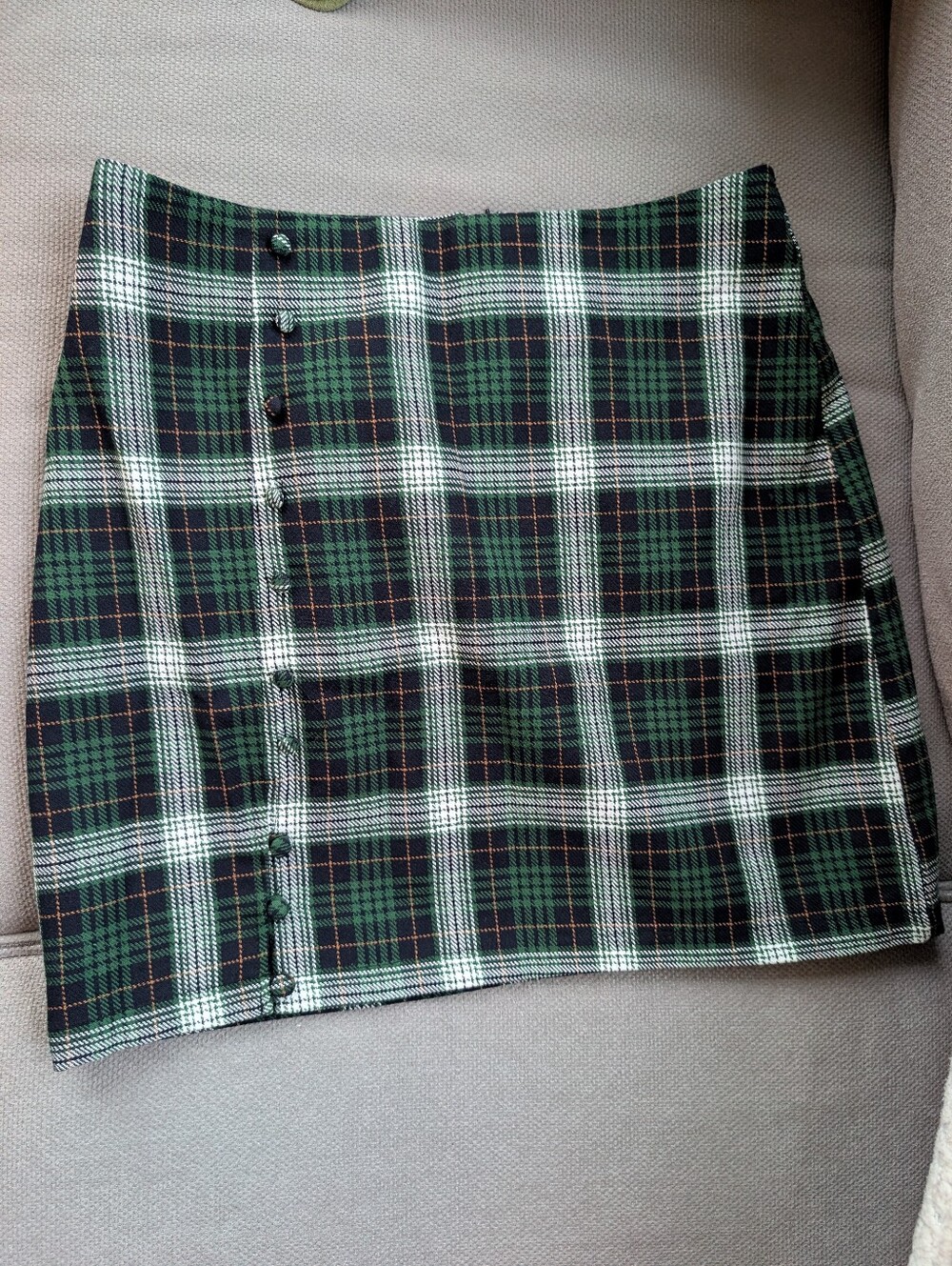 Blue Rain Green Plaid Button-Front Mini Skirt